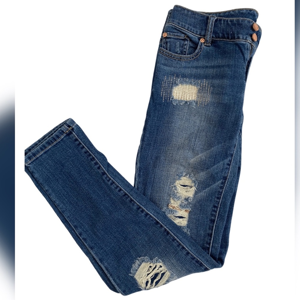 ✨New York & Company Womens Blue Denim Skinny Jeans Distressed size 0✨